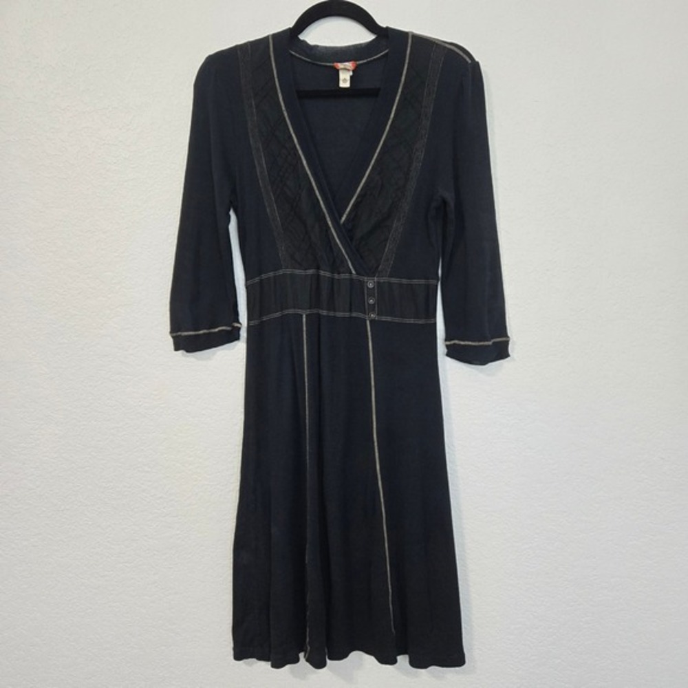 Burning Torch Y2K Black Mini Dress L Twee Long Sleeve V Neck Knit Casual Work